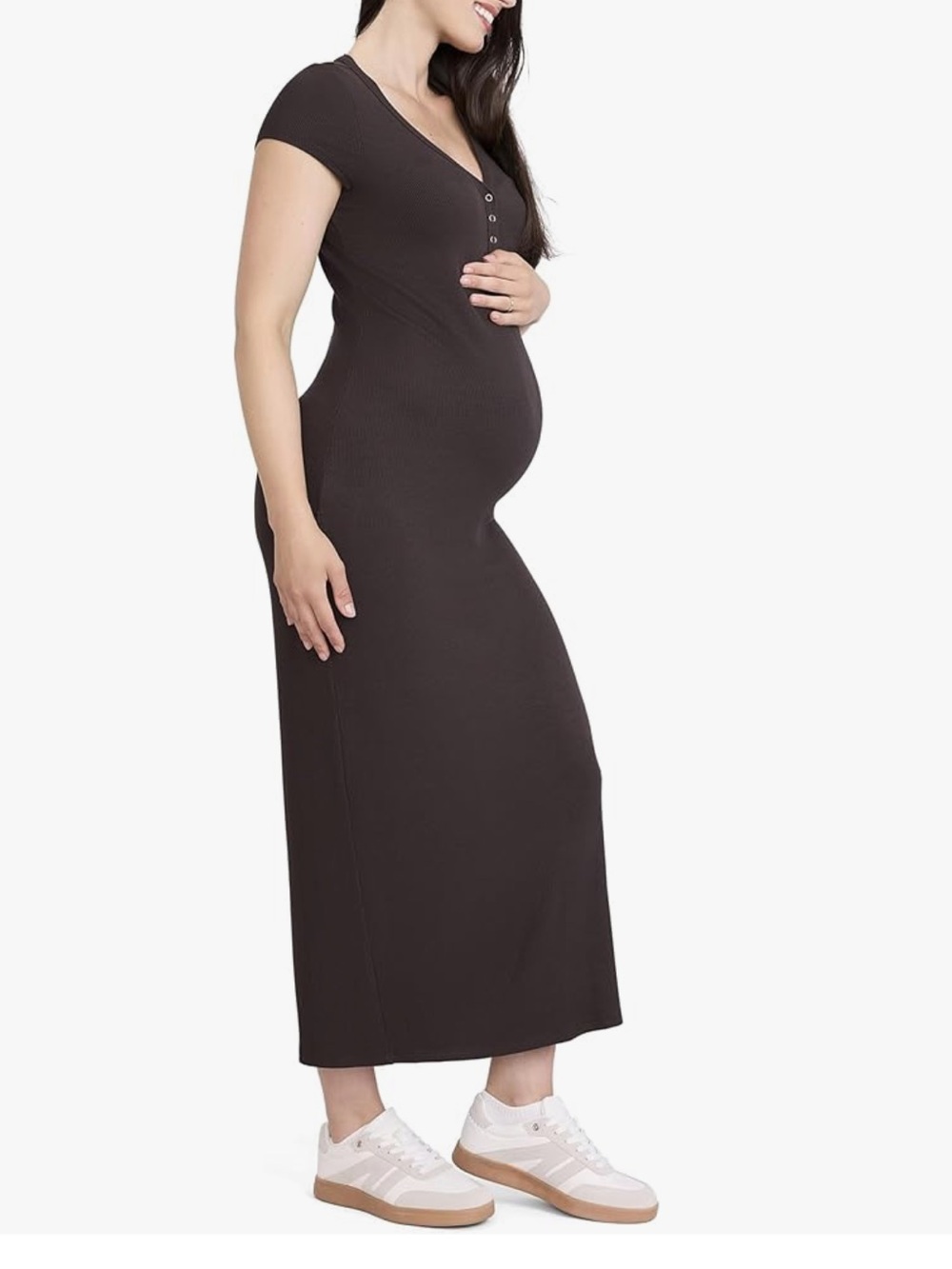Motherhood Chocolate Tart Henley Short-Sleeve Maxi Dress